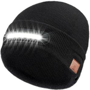 RANCOVY LED Beanie with Light, Unisex USB Rechargeable Headlamp Beanie Flashlight Beanie Hat for Men Women (Black)