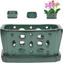 W&W Orchid Pot with Holes and Saucer for Repotting, Green, 9.7 Inches