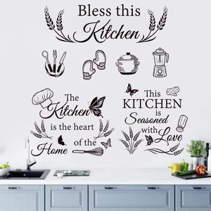 3 Set Kitchen Wall Decals Vinyl Wall Sticker Peel and Sticker Wall Decor for Dining Room Kitchen Home Restaurant