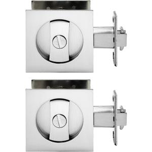 Pocket Door Lock,Privacy Door Hardware Suitable for Bathroom Bedroom etc Recessed 2 Sided, 2 3/8" Backset, Invisible Hardware for 1 3/8 to 2 3/16 Thickness Door (Sliver-Privacy 2 Pack)