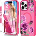with Magnetic for iPhone 16 Pro MAX Case with Screen Protector, Anti-Fingerprint Translucent Matte Phone Cover for Girls Women-Rose/Purple