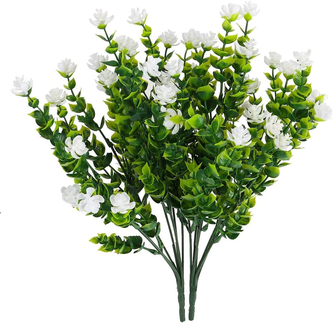 12 Pcs Artificial Flowers Outdoor UV Resistant Fake Flowers Greenery Shrubs Fake Plants for Vase Pots Hanging Planters No Fade Faux Plastic Flower Plant Garden Porch Window Box Home Decoration (White)