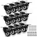 1.5" Casters Set of 12 Heavy-Duty Industrial Caster Wheels PU No Noise Wheels with Double Locking and Double Ball Bearing, Swivel Casters for Workbench, Furniture, Plate Castors Black