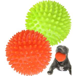4.5 Heavy Duty Squeaky Dog Balls for Medium Large Dogs, Dog Toys for Aggressive Chewers, Spike Ball Toys for Clean Teeth and Training(2 Pack)
