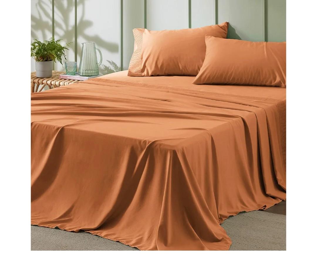 Bedsure Queen Sheet Set - 4 Pieces Soft Queen Size Sheets - Breathable & Cooling - Hotel Luxury - Easy Care Polyester Microfiber Bedding for Women, Men, Dusty Orange