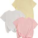 RoseSeek Girl's Shirts 3 Packs Star Butterfly Graphic Tees Crew Neck Short Sleeve T Shirt Casual Tops (White)
