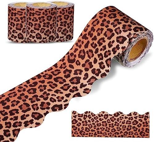 99 Feet Leopard Print Bulletin Board Borders Animal Prints Scalloped Border Trim Leopard Dot Classroom Borders Safari Classroom Decorations for Safari Jungle Animal Back to School Party Decor, 3 Rolls