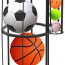 Outdoor Ball Storage,Wall Mounted Garage Sports Equipment Organizer with Side Tennis Vertical Ball Holder Basketball,Soccer,Volleyball, Football Space-Saving Suitable for Garages and Basement