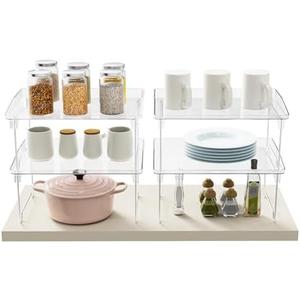 STARLATTA Acrylic Cabinet Organizer Shelf,3 Pcs Stackable Kitchen Counter Shelves,Spice Rack,Countertop Organizers,Clear Plastic Storage Organization for Makeup，Bathroom,Cupboard,Desk,Pantry