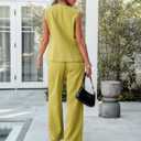 luvamia Vest Pants Suits for Women Dressy 2 Piece Business Casual Outfits Sleeveless Blazer Wide Leg Pants Pantsuit Sets