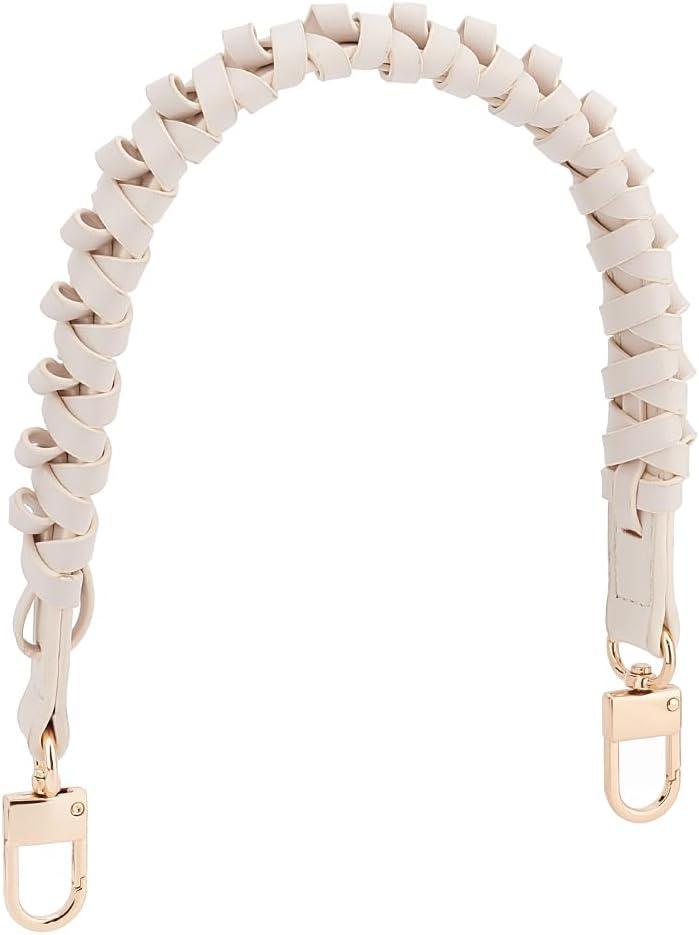 PH PandaHall Braided Purse Strap, 1pc 44.7cm/17.6" PU Leather Handbag Handle with Swivel Clasps Short Purse Strap Replacement Clutch Bag Handle for Women Handbag Tote Bag Purse Making, Floral White