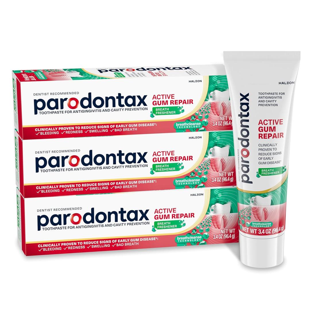 Parodontax Active Gum Repair Breath Freshener Toothpaste, 3x3.4 oz, Best By: 2027/02