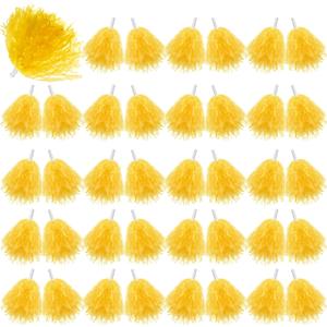 Lenwen 40 Pack Pom Poms Cheerleading Sports Dance Spirited Plastic Cheer Pompom Cheerleading Poms with Handles for Adults Rooters Sports Team Cheering Party (Yellow)