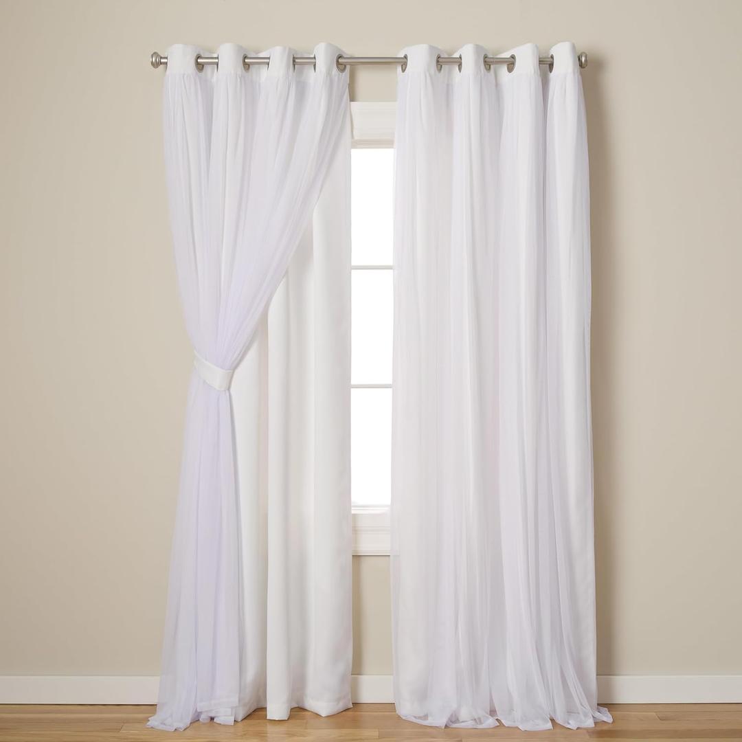 EH8256-09 2-84G Catarina Layered Solid Blackout and Sheer Window Curtain Panel Pair with Grommet Top, 52x84, Winter White, 2 Piece