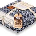 Gold Case Throw Blanket for Couch  100% Recycled Turkish Cotton Blankets & Throws  Elegant Decorative Throw Blankets for Living Room Sofa  Woven Throws for Couch  Retro Navy Blue  50x60