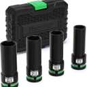 4PCS 1/2" Drive 1/2 Size Thin Wall Lug Nut Socket Set, Half Size Wheel Socket, 17.5mm, 19.5mm, 21.5mm, and 22.5mm, CR-MO, for Damaged, Swollen and Stuck Lug Nuts