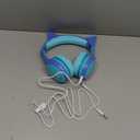 Olyre Kids Headphones with Sharing Port and Microphone, Girls Boys Headphone LED Cat Ears 85dB Volume Limited for Children/Toddler Wired On Ear for Tablets/E-Readers/Online/School/Travel - Blue