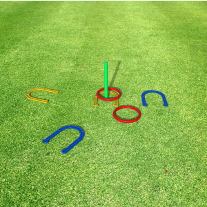 Outdoor Indoor Rubber Horseshoes Set - Win SPORTS Includes 4 Horseshoes,2 Pegs,2 Rubber Mats,2 Red Plastic dowels,Beach Games Perfect for Tailgating,Camping,Backyard,Fun for Kids Adults