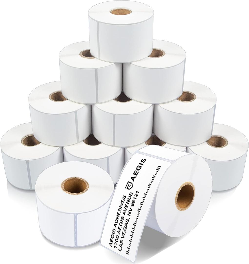 Aegis Adhesives - 2" X 4" Direct Thermal Printer Labels (4200 Count, 12 Rolls) - Inventory Barcode Stickers, FNSKU Labels, Shipping and Postage Stickers - Compatible with Zebra and Rollo Printers