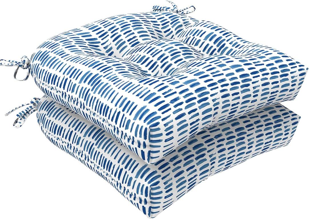 LVTXIII Outdoor Seat Cushions Seasonal Tufted Chair Cushions, Patio Chair Pads for Dining Chairs, Office Armchairs and Garden Furniture Decoration (Round Back, 19x19x4, Blue Pebble, 2 Pack)