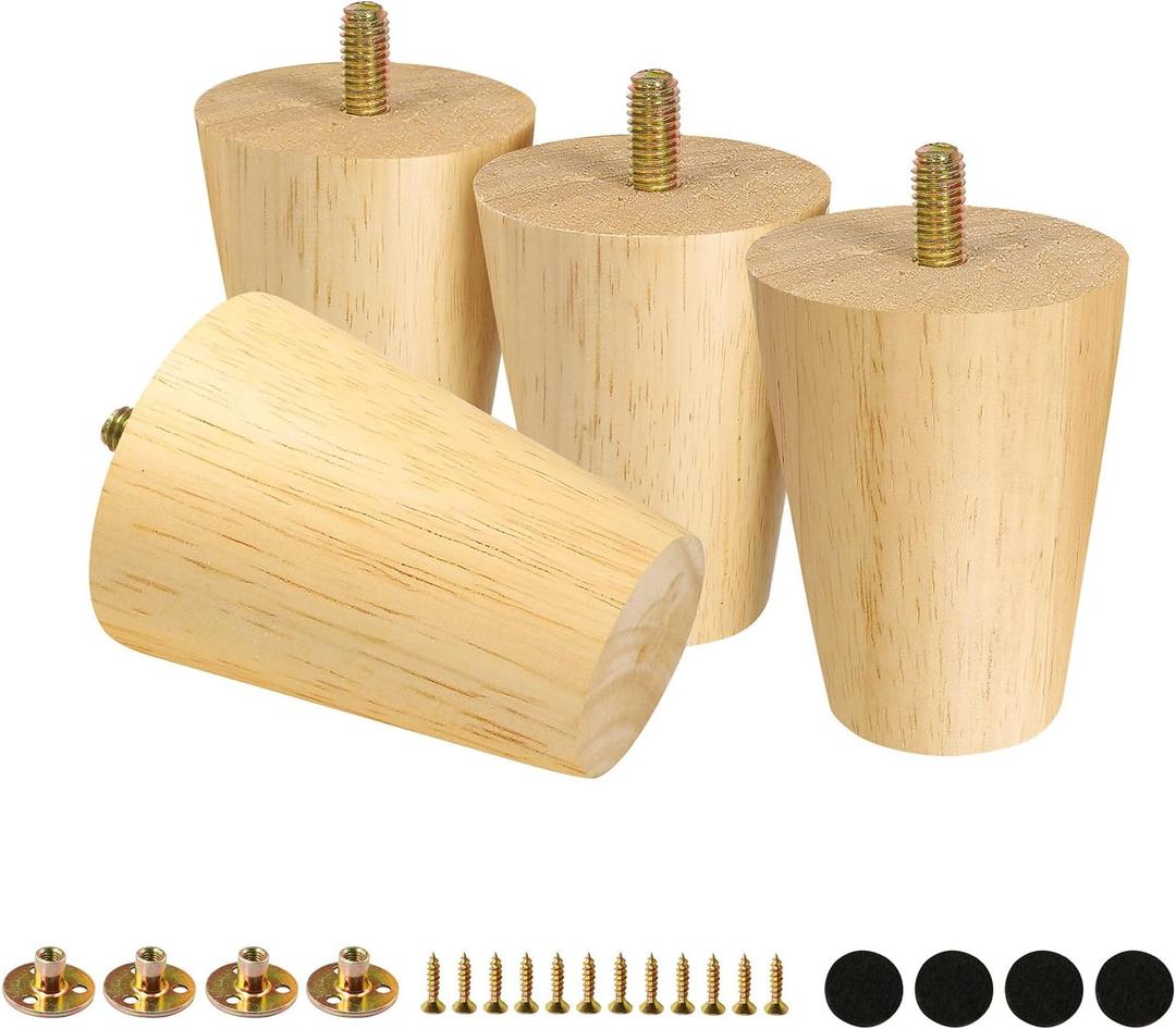 FoDau770 Rubber Wood Furniture Legs 3 Inches, Straight Tapered Wood Feet Mid Century Sofa Legs Set of 4, 5/16" UNC Furniture Feet Replacement Parts for Cabinet Couch Dresser Chair Ottoman Table (Varnish)