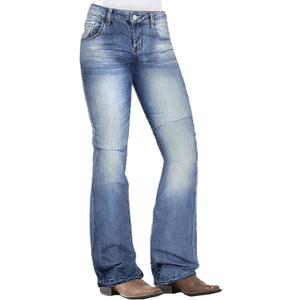 Flamingals Low Rise Boot Cut Jeans for Women Butt Lifting Western Pants with Pockets Flare Jeans Women (Large, Mid Blue)