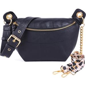 Fanny Packs Waist Bag for Women-Fashion Crossbody Bags Chest Purses Belt Bag with 2 Adjustable Strap (Black)