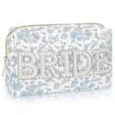 Large Quilted Cotton Bride Patch Letter Floral Makeup Bag for Women Bridesmaid Engagement Gift for Her Makeup Bag Pouch for Purse Bridal Shower Gifts for Engagement Wedding(Bride)