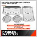 HORUSDY 4-Piece Large Magnetic Parts Tray Set, Stainless Steel Heavy Duty 9.5" W x 5.5''L Square and 4.5" Round Magnetic Trays Tools Parts Tray