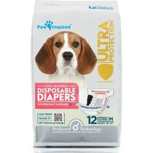 Paw Inspired 12ct Disposable Dog Diapers | Female Dog Diapers Ultra Protection | Diapers for Dogs in Heat, Excitable Urination, or Incontinence (Medium)