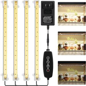Mosthink Grow Lights for Indoor Plants Full Spectrum, 5500K LED Grow Lights Strips,Plant Lights for Indoor Growing with Auto Timer 3 6 12H,4 Packs in 1 (White)