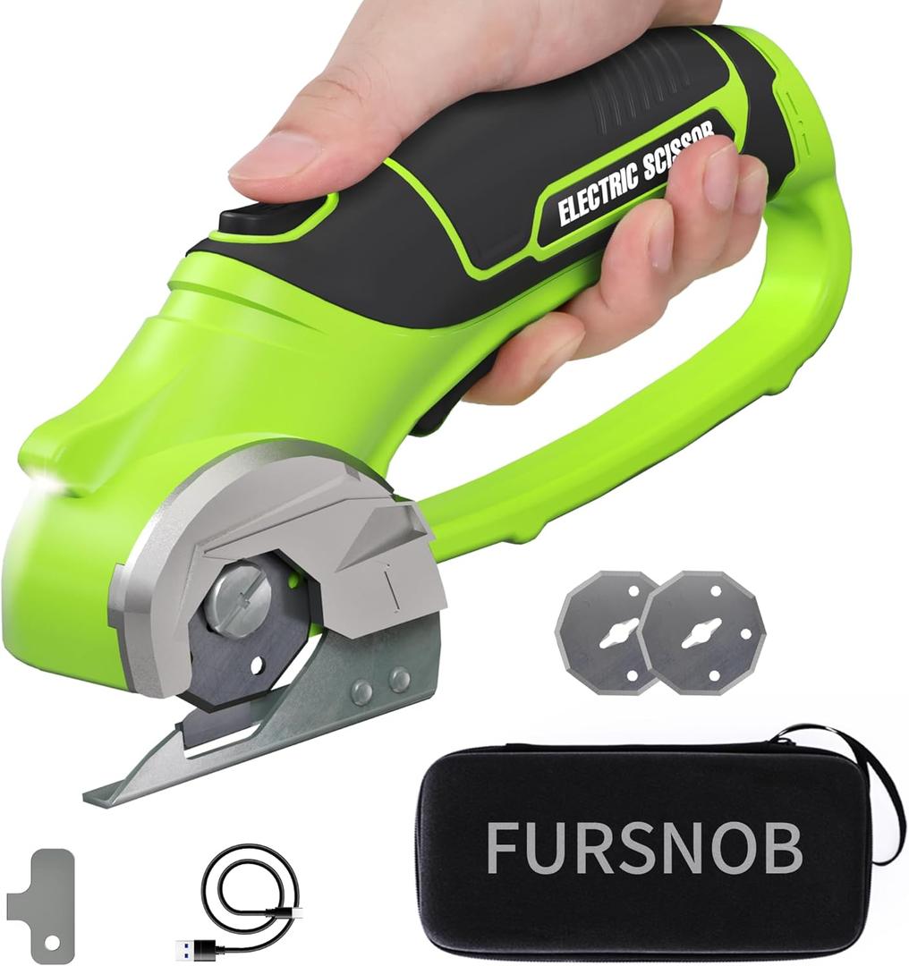 Upgraded 4V Cordless Electric Scissors, Cardboard Cutter with 3 Blades,Case, USB Charging, Max Cutting 1/4" Rotary Box Cutter for Cardboard, Carpet & Plastic, Lightweight & Arthritis Friendly (Green)
