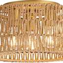 Rattan Ceiling Light Fixture, 3 Light Bohemian Modern Woven Ceiling Light, Boho Flush Mount Ceiling Light for Bedroom Living Room Dining Room, Bulb NOT Included