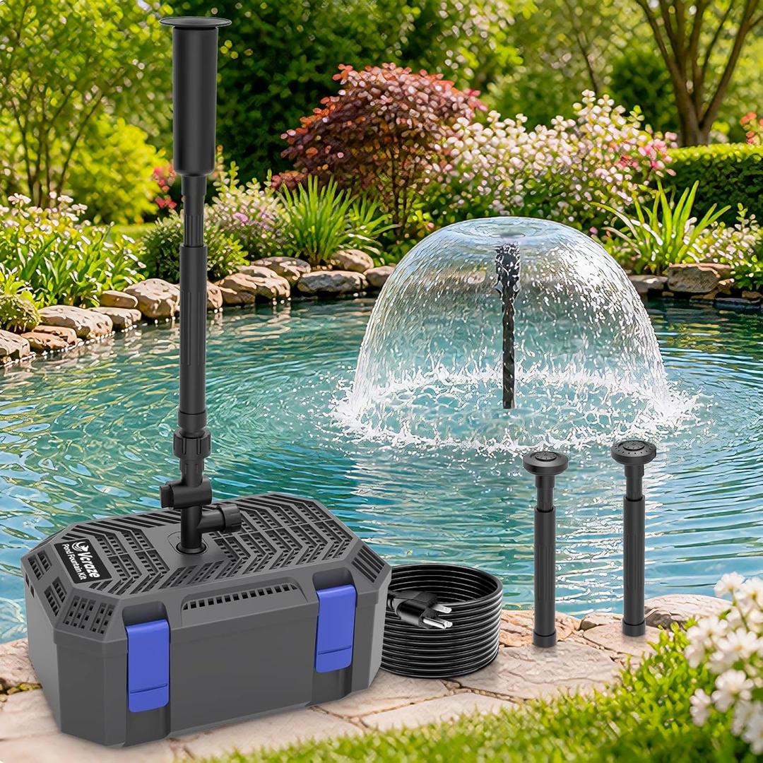 Pond Filter & Fountain Kit | 400GPH 25W Submersible Pond Fountain Pump | 4-Stage Filtration with 3 Spray Heads | All-in-One for 200-350 Gallon Koi Ponds, Garden & Water Feature