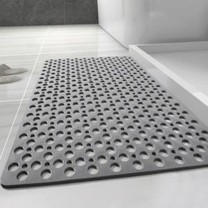 Casa and Beyond Shower Mat Premium Non Slip Bath Mat Extra Soft TPE with Strong Suction Cups Fast Dry Textured Surface(Grey,27.6" x 15")