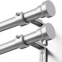 YaFex Curtain Rods 2 Pack 32-84 Inch, Heavy Duty 1 Inch Curtain Rod, Silver Long Adjustable Window Treatment Rods, Modern Design, Easy Installation