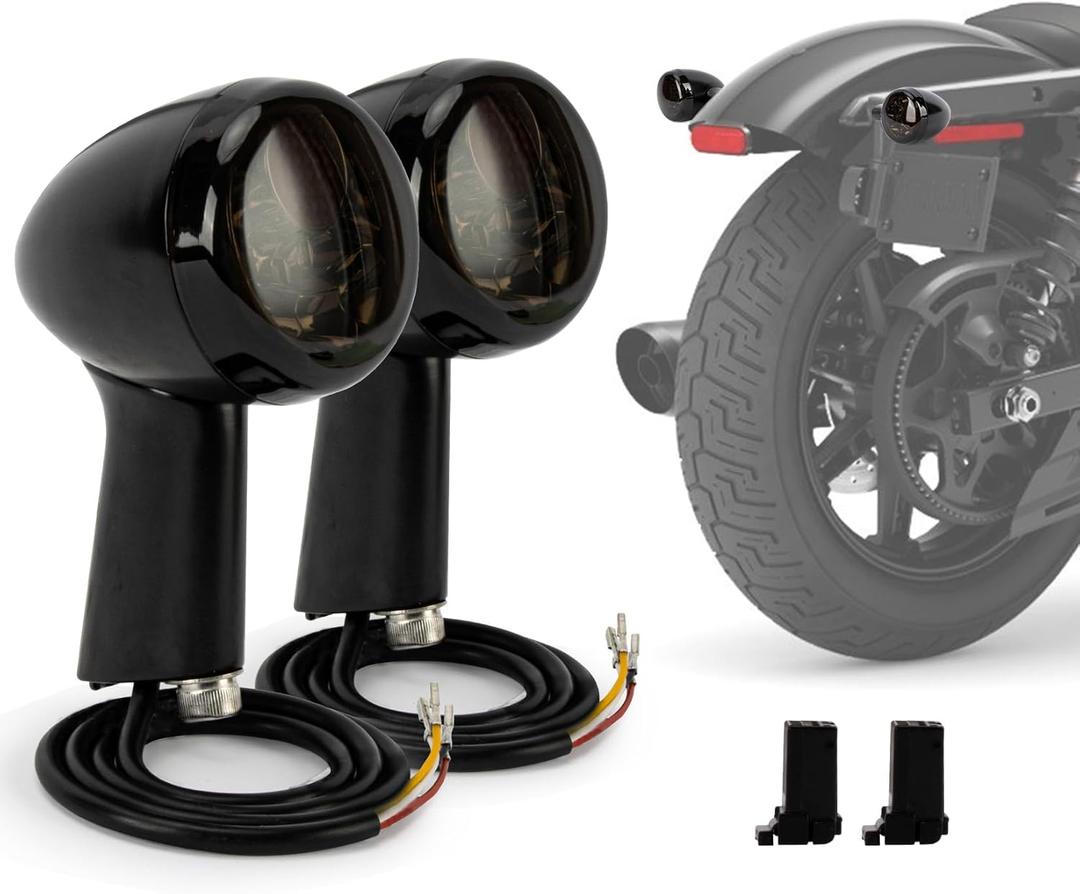 PSLER Motorcycle Front Rear Bullet LED Turn Signal Indicator Lights Integrated Brake Running Light Mount Kit with Bracket for Sportster XL883 XL1200 1992-later, Black