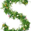 Artificial Easter Egg Grass Garland 5.7ft Spring Greenery Vine with Colorful Speckled Eggs and Yellow Flowers for Easter Decor, Mantel, Doorway, Table, and Party Decorations