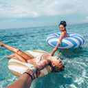Soulchen 2 Pack 43 Inch Blue and Brown Striped Pool Tubes Large Pool Float Giant Retro Inflatable Swimming Rings for Adults Summer Beach Bachelorette Party