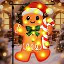 Gingerbread Man Christmas Garden Flag with Lights Happy Christmas Yall Garden Flag Solar Winter Decorations Outdoor 12 x 18 Double Sided 5 Modes Led Gingerbread Yard Sign