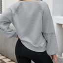 Womens Oversized Sweatshirts V Neck Lace Crochet Lantern Long Sleeve Pullover Cropped Tops Fall Outfits Clothes (Gray, L)