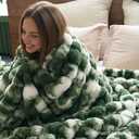 Cozy Bliss Faux Fur Throw for Couch, Fuzzy Soft Plush Thick Bubble Blanket for Sofa Bedroom Living Room, 50x60 Inches Tie-dye Olive Green