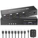 USB 3.0 HDMI KVM Switch 3 Monitors 4 Computers with 4 Port USB 3.0 Hub, 8K@60HZ 4K@120Hz 4 Port HDMI KVM Switch for 4 PCs Share 1 Set of Keyboard, Mouse and 3 Monitors