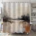 Oil Painting Abstract Shower Curtain for Bathroom, Brown Black Grey White Boho Shower Curtain Set, Cream Beige Art Fabric Modern Waterproof Bathroom Decor with 12 Hooks 72x72in YLATY1013