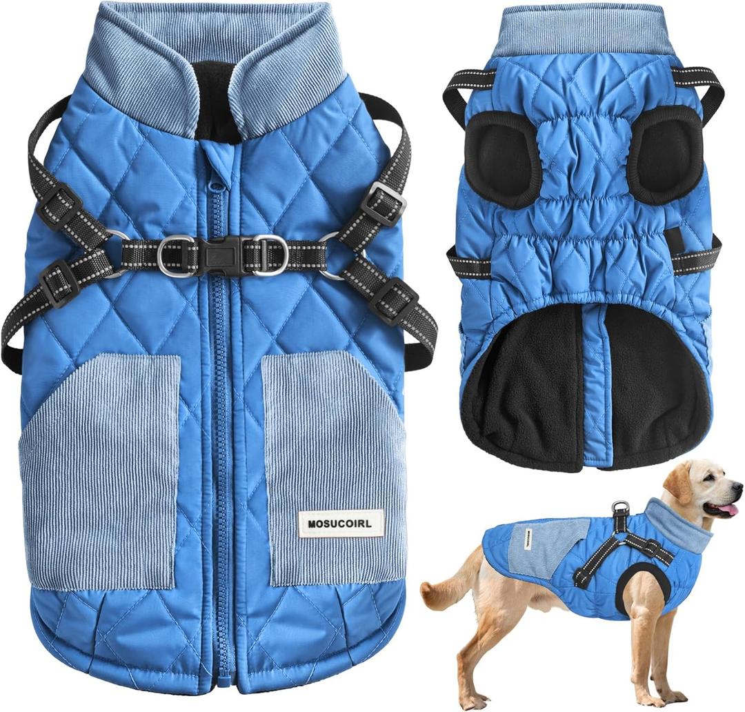 Mosucoirl Warm Dog Coats Pet Clothes, Waterproof Dogs Jacket Reflective Pet Outfits Winter Dog Cold Weather Coat Cozy Snow Jackets Vest for Small Medium Large Dogs Puppy Doggie (XS, Blue)