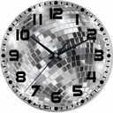 Mirror Ball Wall Clock 10 inch Round Black White and Gray Silent Non Ticking Wood Wall Clocks Battery Operated Easy to Read Decorative Wall Clock for Bedroom Kitchen Living Room Bathroom