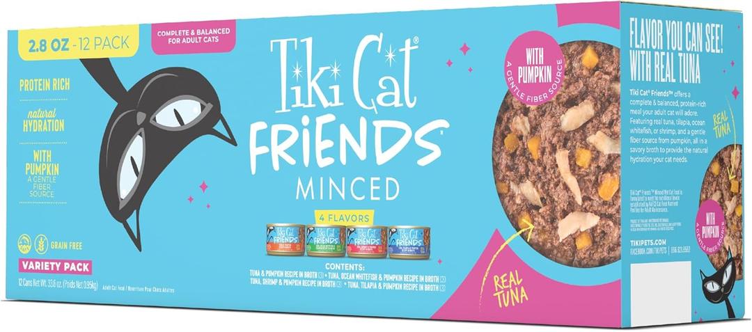 Tiki Cat Friends Wet Cat Food, Tuna Variety Pack, 2.8 oz. Cans (12 Count) (EXP 12/01/28)