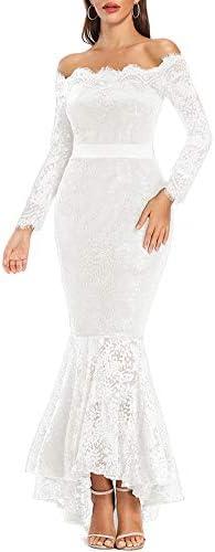 LALAGEN Women's Floral Lace Long Sleeve Off Shoulder Wedding Mermaid Dress, L LALAGEN Women's Floral Lace Long Sleeve Off Shoulder Wedding Mermaid Dress, L