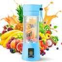 Portable Blender - Compact and USB Rechargeable Personal Travel Blenders for Smoothies, Shakes and Ice - Mini Fruit Juice Mixing Shaker Bottle - 380ml, Blue