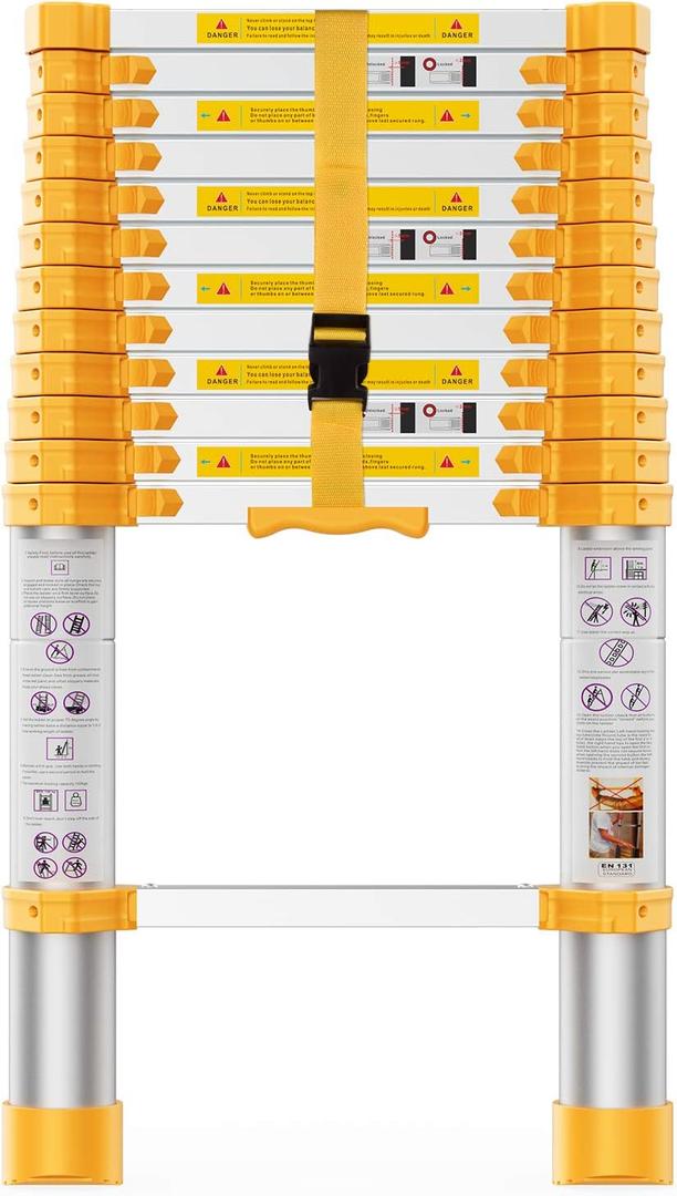 BOWEITI Telescoping Extension Ladder 12.5FT Heavy Duty Upgrade,Aluminum Telescopic Ladder with Upgrade Material/Accessories